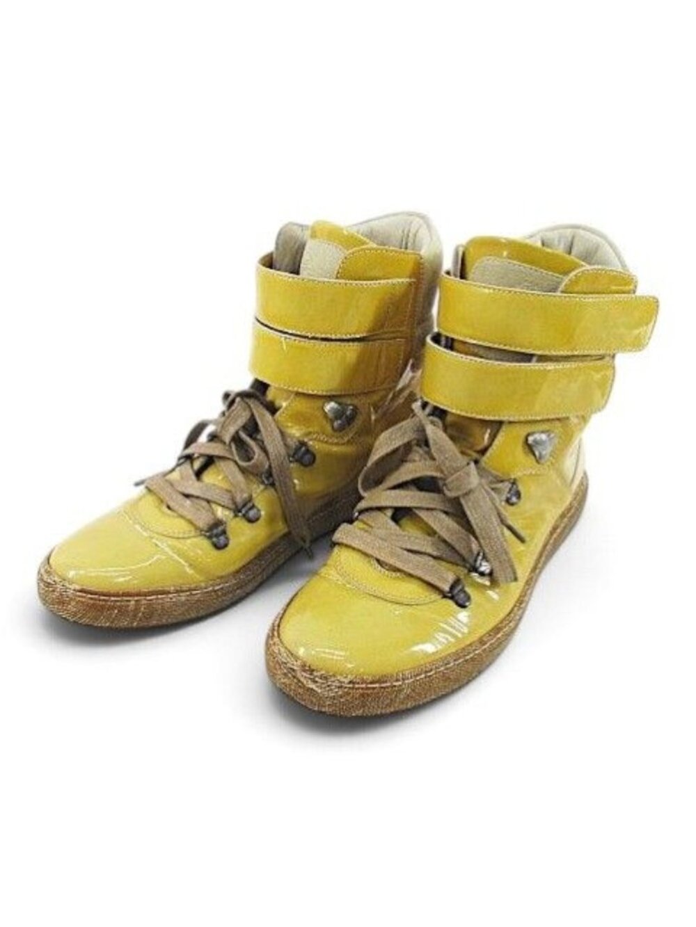 Brunello Cucinelli Lace-up Boots Velcro Yellow Patent